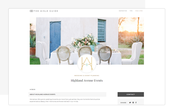 Highland Avenue Events Marketplace listing on The Aisle Guide